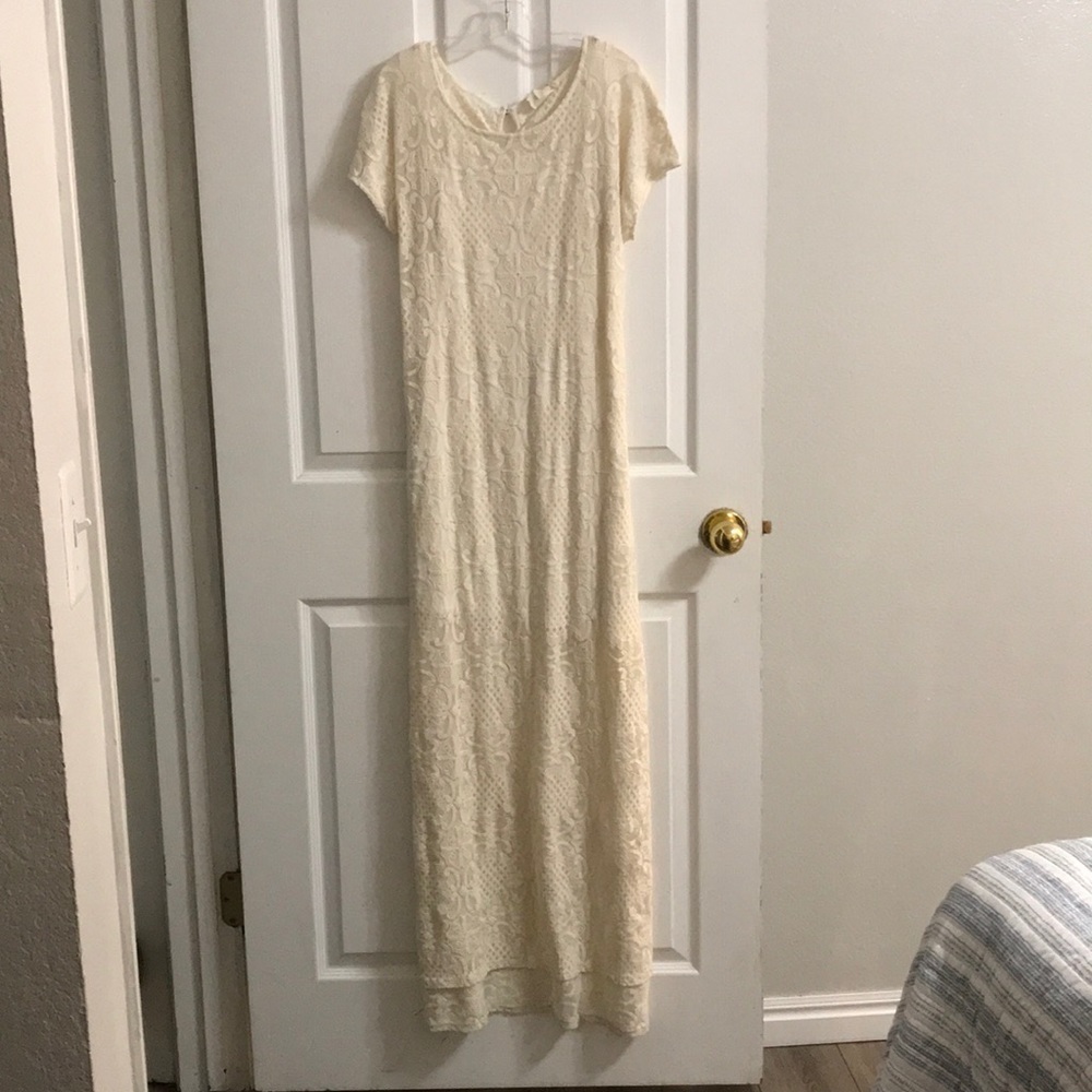 Floor length cream lace dress